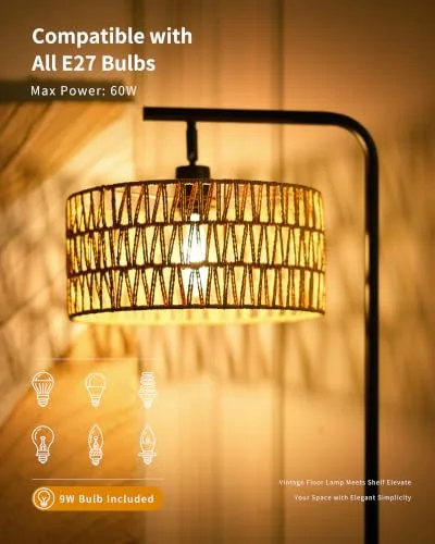 LuminexDesigns ▫️ Candeeiro de pé boho em rattan com duplo abajur WOVI FL01 6