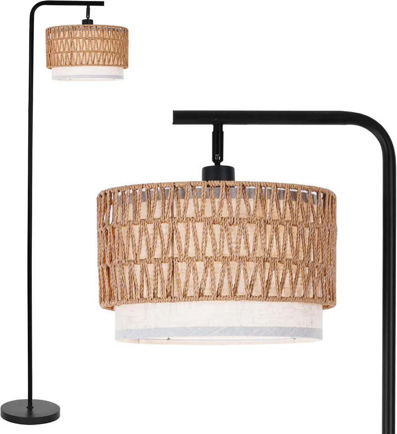 LuminexDesigns ▫️ Candeeiro de pé boho em rattan com duplo abajur WOVI FL01
