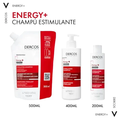 VICHY ▫️ Champô Anti-queda, Efeito Estimulante, Adequado para todos os tipos de cabelo, Couro cabeludo saudável e desintoxicado, com Aminexil, Energy+, Dercos Technique 3