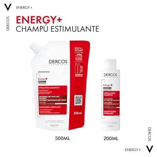 VICHY ▫️ Champô Anti-queda, Efeito Estimulante, Adequado para todos os tipos de cabelo, Couro cabeludo saudável e desintoxicado, com Aminexil, Energy+, Dercos Technique 4