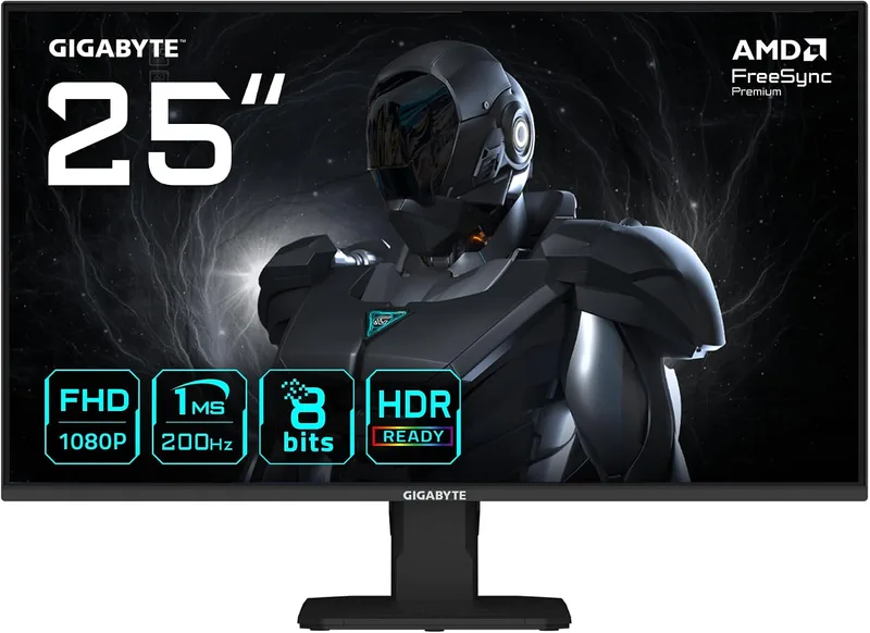 Gigabyte Technology ▫️ Monitor de jogos GIGABYTE GS25F2 de 25" FHD - 1920 x 1080, 200 Hz, 1 ms, 300 cd/m², Display HDR 10, HDMI 2.0, DisplayPort 1.4