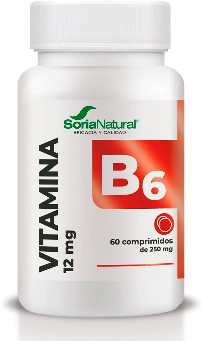 Soria Natural ▫️ Vitamina B6 - Vegana - Ajuda a recuperar a energia - Contribui para a redução do cansaço e da fadiga - 60 comprimidos de libertação prolongada de 250 mg - vitaminas para mulheres e homens