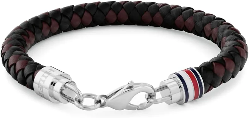 Tommy Hilfiger ▫️ Jewelry Pulseira de couro entrançado para homem em preto e castanho - 2790632, castanho e preto