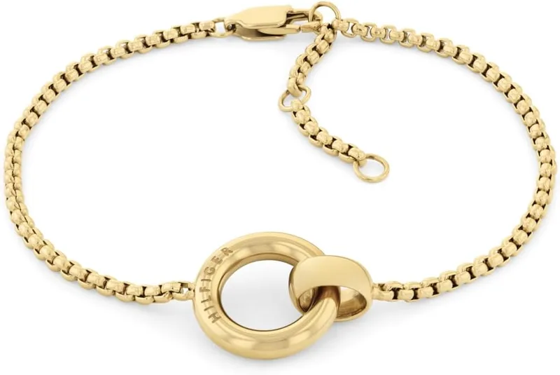Tommy Hilfiger Jewelry Pulseira de corrente de aço inoxidável para mulher com um pingente circular - Disponível em prateado ou dourado