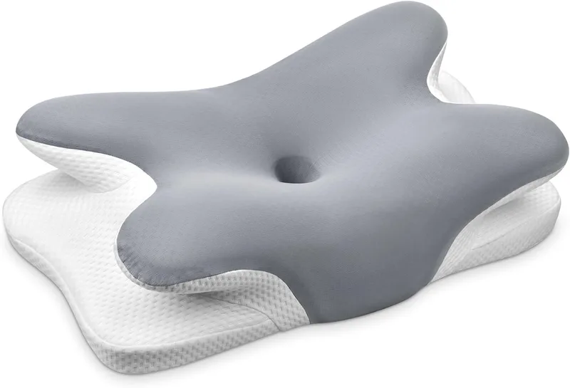 Ehomfory ▫️ Almofada Cervical, Almofada Cervical de Espuma Viscoelástica, Almofada Ergonómica 2 em 1 para Dormir de Lado, De Barriga para Cima e De Barriga para Baixo, 67x37x9/12 cm