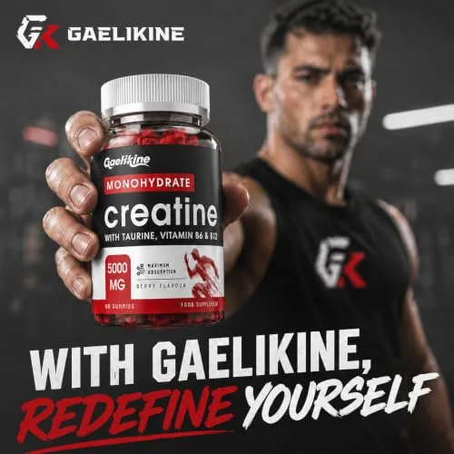 Gaelikine ▫️ Gomas de creatina monohidratada, potência máxima com L-taurina, vitamina B12 e vitamina B6, potenciador de pré-treino fácil de tomar, mais prático do que o pó, sabor a frutos silvestres, vegan, 60 unidades (embalagem de 1) 6