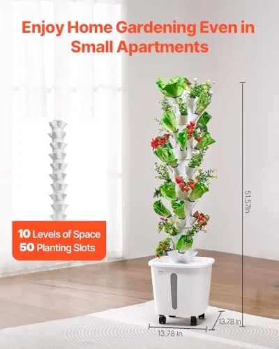 VEVOR ▫️ Sistema de Cultivo Hidropónico Torre Hidropónica Vertical de 10 Níveis com 50 Cápsulas, Bomba de Água e Rodas, Kit de Germinação de Plantas de Interior para Ervas Aromáticas, Frutas e Legumes 2