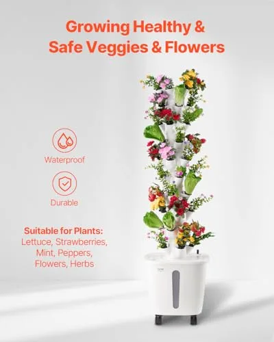 VEVOR ▫️ Sistema de Cultivo Hidropónico Torre Hidropónica Vertical de 10 Níveis com 50 Cápsulas, Bomba de Água e Rodas, Kit de Germinação de Plantas de Interior para Ervas Aromáticas, Frutas e Legumes 6