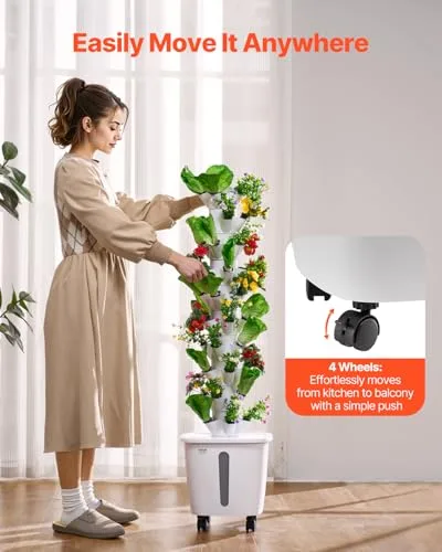 VEVOR ▫️ Sistema de Cultivo Hidropónico Torre Hidropónica Vertical de 10 Níveis com 50 Cápsulas, Bomba de Água e Rodas, Kit de Germinação de Plantas de Interior para Ervas Aromáticas, Frutas e Legumes 7