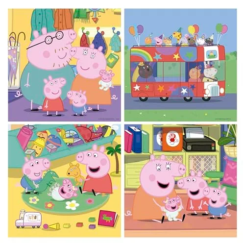 Educa ▫️ Peppa Pig | Conjunto de 4 puzzles infantis progressivos, de 6 a 12 peças, apresentados numa fantástica mala | Dimensões aproximadas: 16 x 16 cm. Recomendado a partir dos 3 anos (20328) 2