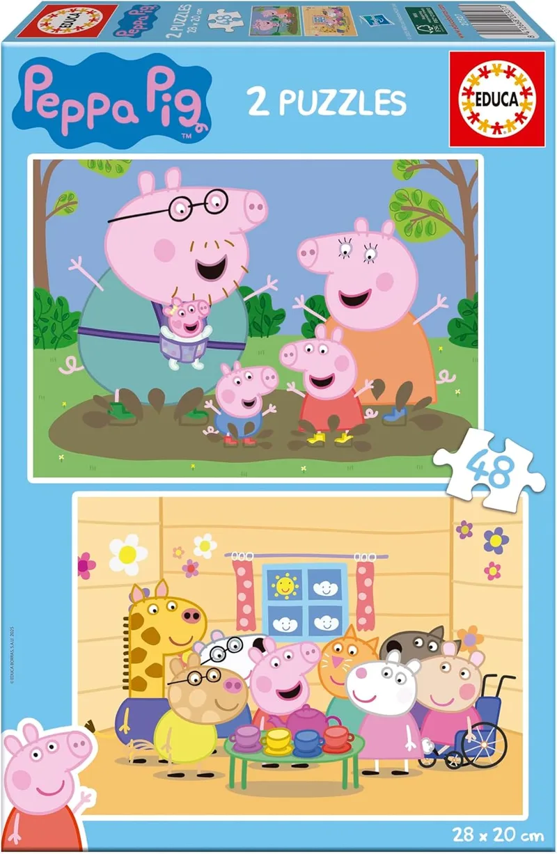 Educa ▫️ Peppa Pig : Conjunto de 2 puzzles infantis com 48 peças. Tamanho aproximado da montagem: 28 x 20 cm. Composto por peças grandes e perfeitamente acabadas. A partir dos 4 anos (20327)