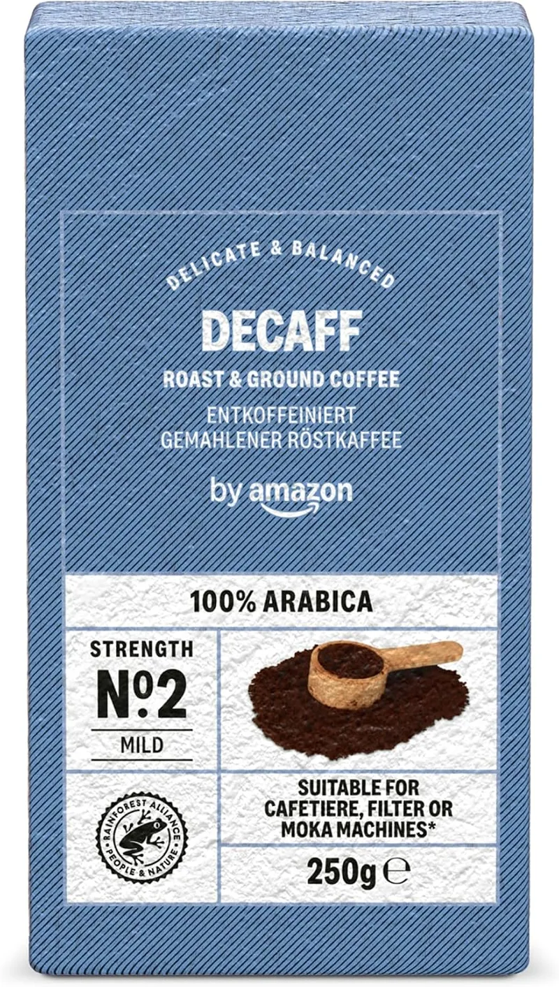 by Amazon ▫️ da Amazon: Café descafeinado moído, torra natural, 100% Arábica, 250 g