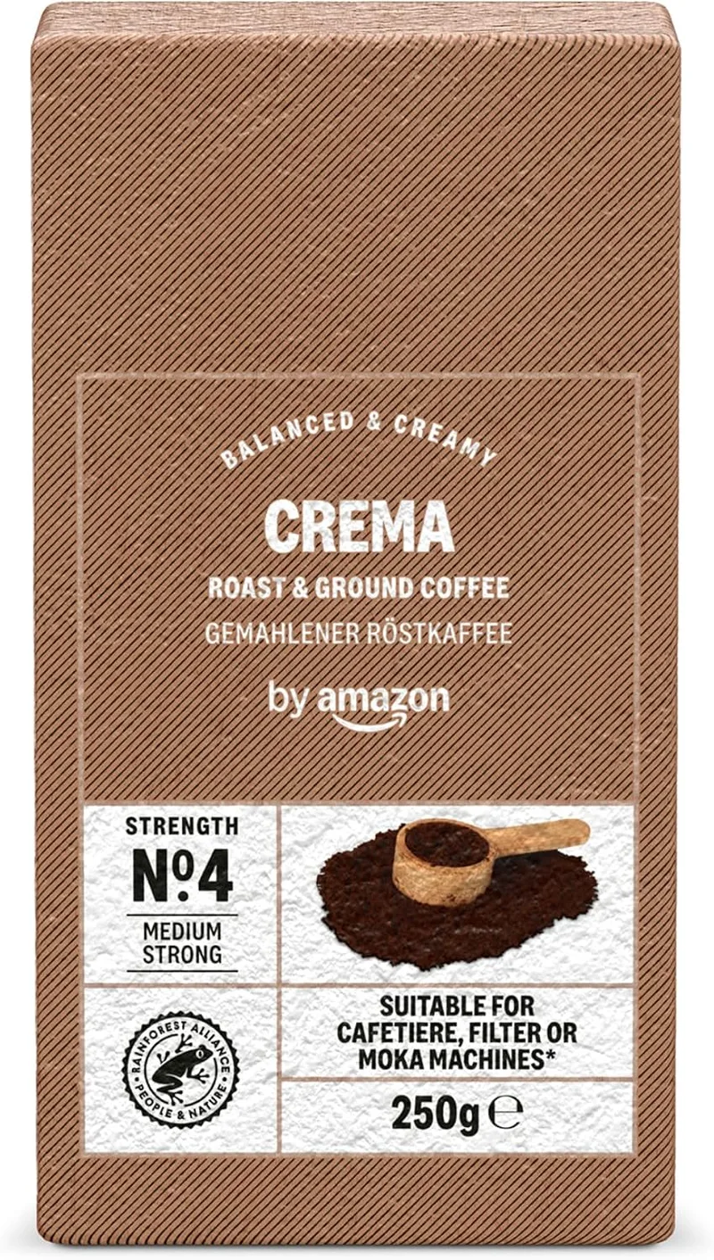 by Amazon ▫️ da Amazon: Café Moído «Crema», Torra Natural, Intensidade 4 - Médio-Forte, 250 g