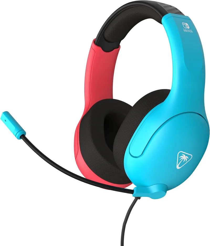 Turtle Beach ▫️ Auscultadores com fio Airlite Fit para jogos, em azul néon e vermelho, com licença oficial para todas as consolas Nintendo Switch