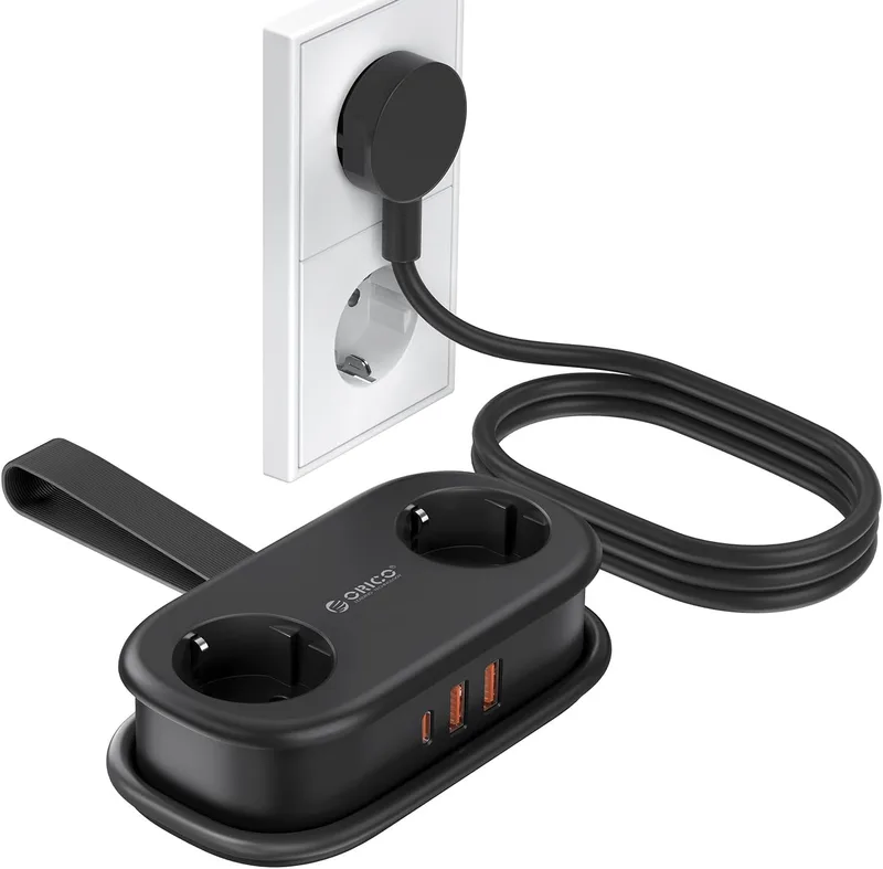 ORICO ▫️ Multitoma com USB-C PD 20 W, 2 tomadas de viagem e 3 portas de carregamento USB (1 USB-C), compatível com telemóveis, com cabo de 1,5 m para escritório em casa no barco (AP3-Branco)