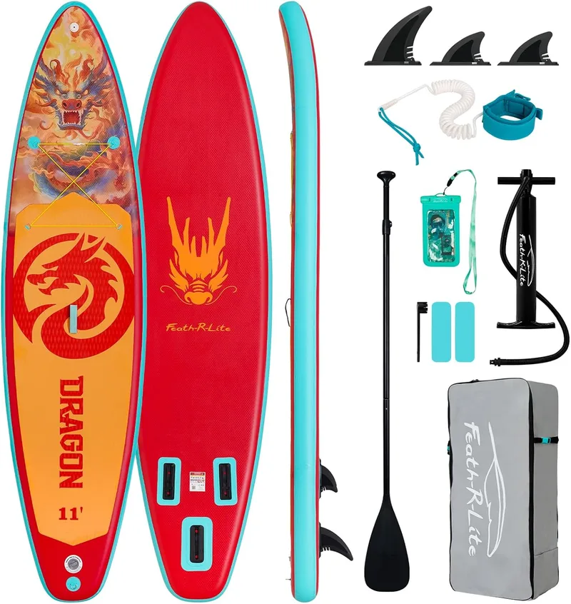 FEATH-R-LITE ▫️ Prancha de surf insuflável multifuncional com bomba de mão, mochila Sup, correia, remo ajustável, para adultos de todos os níveis de capacidade