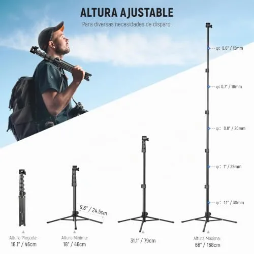 NEEWER ▫️ BÁSICO Tripé para iPhone e Câmara com Controlo Remoto e Suporte para Telemóvel, Vara de Selfie Metálica de 66" para Viagens, Vlogs, Suporte Portátil para Câmara e Vídeo, TS03 2