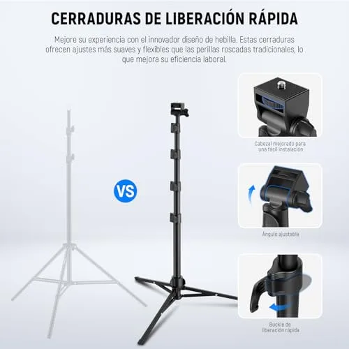 NEEWER ▫️ BÁSICO Tripé para iPhone e Câmara com Controlo Remoto e Suporte para Telemóvel, Vara de Selfie Metálica de 66" para Viagens, Vlogs, Suporte Portátil para Câmara e Vídeo, TS03 5