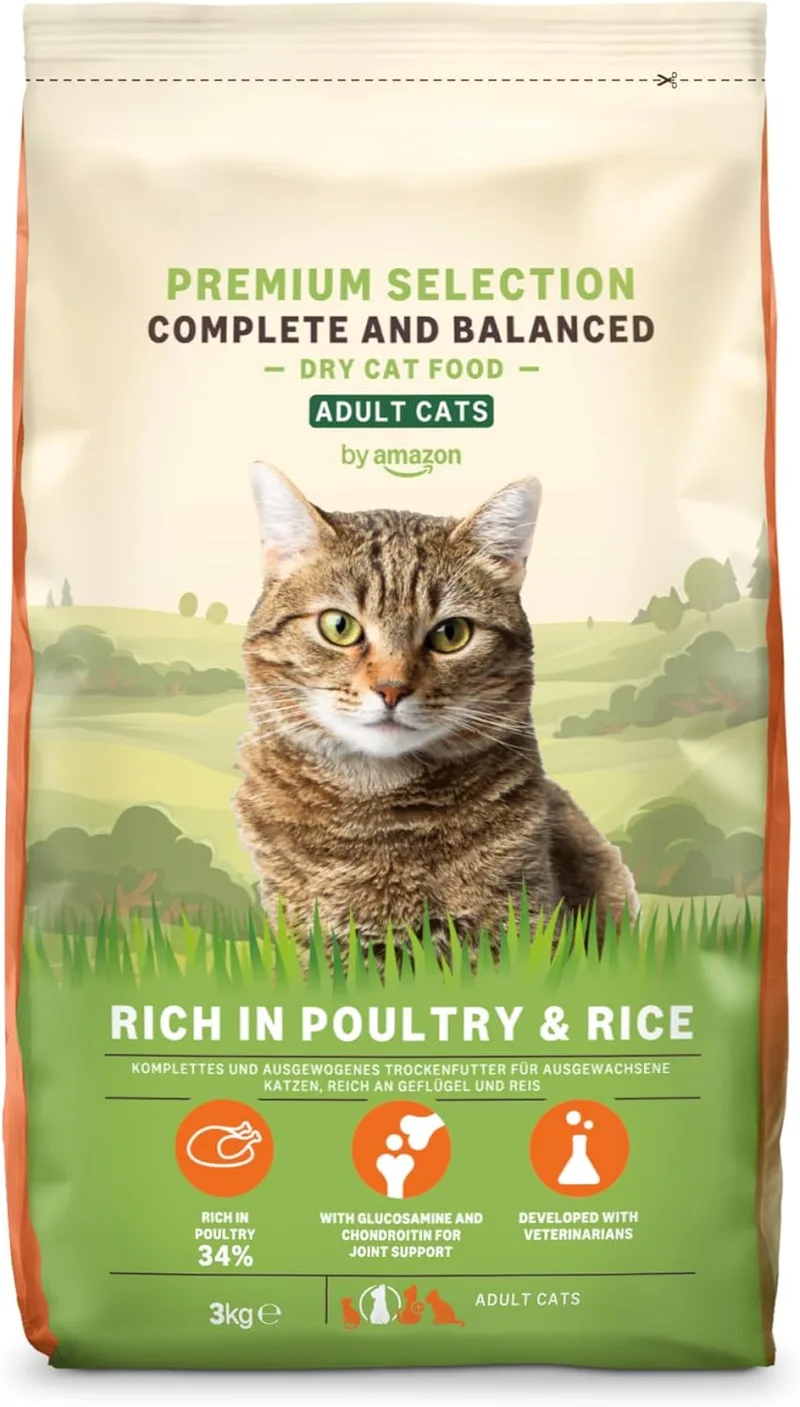 by Amazon ▫️ da Amazon - Ração seca completa para gatos adultos, rica em frango e arroz, 3 kg