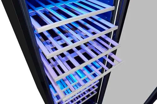 Exquisit ▫️ ® Adega para 78 garrafas, 194 L, Preto, Classe G, Dupla zona de temperatura 5-20 °C, Controlo digital, Porta de vidro reversível, Iluminação LED, 9 prateleiras, Dimensões (128,5 x 49 x 57,5 cm) 6