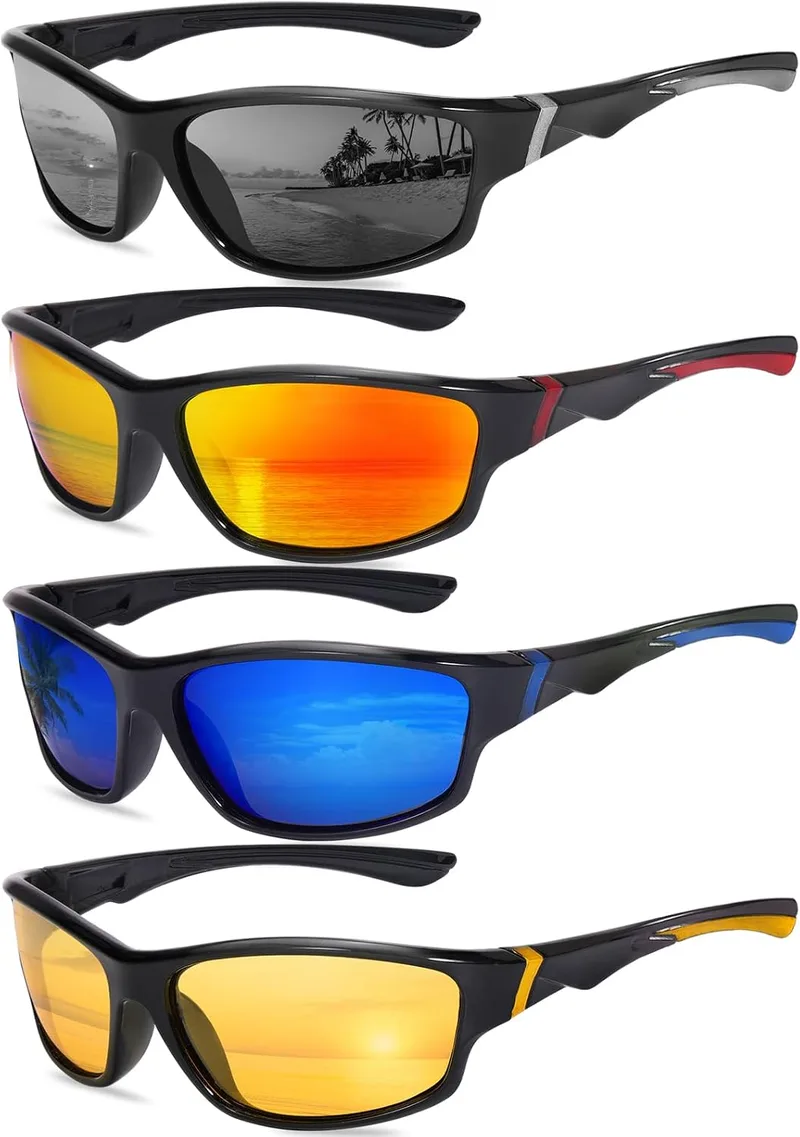 Beipegin ▫️ Conjunto de 4 pares de óculos de sol polarizados para homem, óculos de sol para homem, proteção UV400 para correr, conduzir, pescar e andar de bicicleta