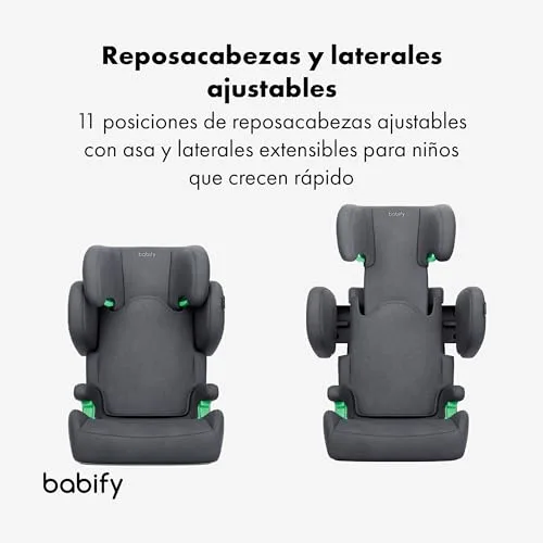 Babify ▫️ FlexiFit Premium Cadeira de carro para bebés ISOFIX - para crianças dos 3 aos 12 anos (15-36 kg), ECE R129, encosto de cabeça com 11 posições, encosto ajustável, proteções laterais extensíveis, design dobrável, cinzento 3
