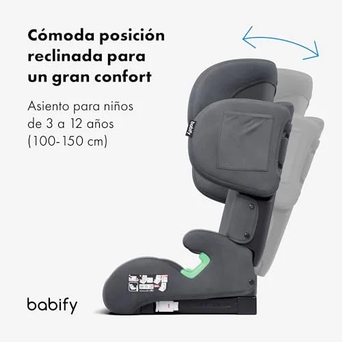 Babify ▫️ FlexiFit Premium Cadeira de carro para bebés ISOFIX - para crianças dos 3 aos 12 anos (15-36 kg), ECE R129, encosto de cabeça com 11 posições, encosto ajustável, proteções laterais extensíveis, design dobrável, cinzento 4