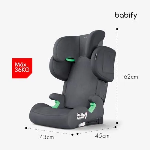 Babify ▫️ FlexiFit Premium Cadeira de carro para bebés ISOFIX - para crianças dos 3 aos 12 anos (15-36 kg), ECE R129, encosto de cabeça com 11 posições, encosto ajustável, proteções laterais extensíveis, design dobrável, cinzento 7