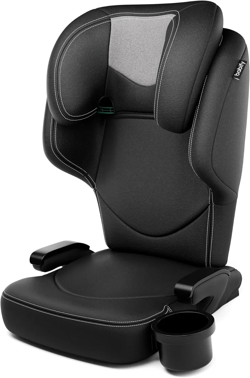 Babify ▫️ Cadeira auto Isofix 15-36 kg - para crianças dos 3 aos 12 anos, apoio de cabeça ajustável em 12 posições, suporte para copos amovível, dobrável, cobertura lavável, conforme R129 EU, preto