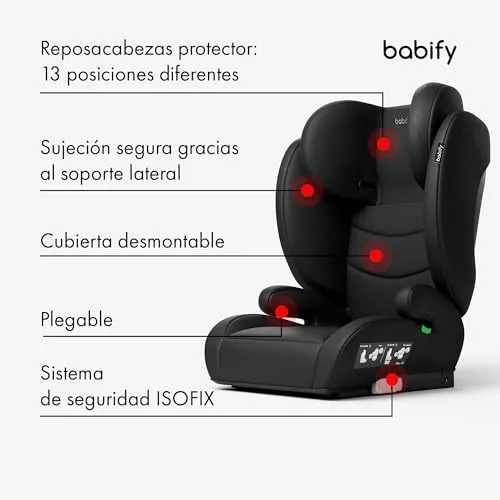 Babify ▫️ FlexiFit Basic Cadeira de carro para bebés - Grupo 2/3 (15-36 kg), ISOFIX, encosto de cabeça com 13 posições, dobrável, capa lavável, ECE R129, preta 2