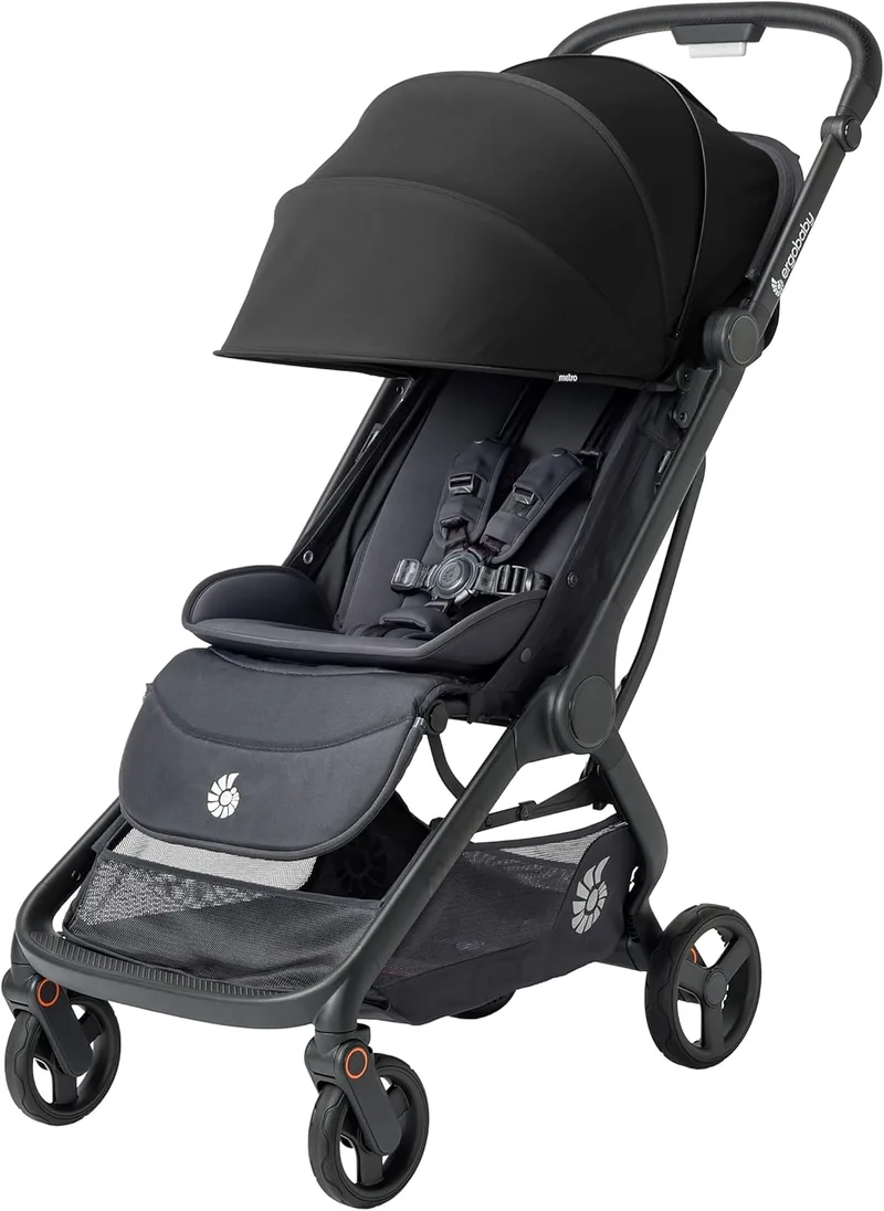 Carrinho de bebé Ergobaby Metro 3 com função reclinável, adequado desde o nascimento até 22 kg (0-4 anos), dobrável, compatível com cadeira auto, com assento ergonómico, Onyx Black