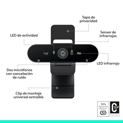 Logitech ▫️ Câmara web Brio 4K, videochamadas 6