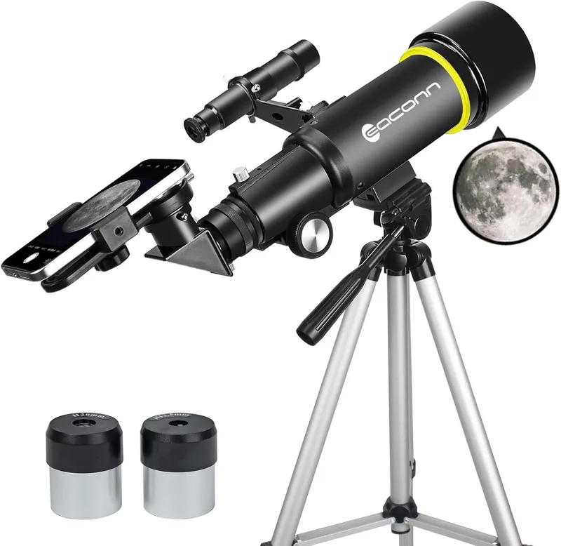 EACONN ▫️ Telescópio para adultos principiantes, abertura de 70 mm, 400 mm, suporte AZ completo, multicamadas, refractor, telescópio de viagem com tripé, adaptador para telemóvel