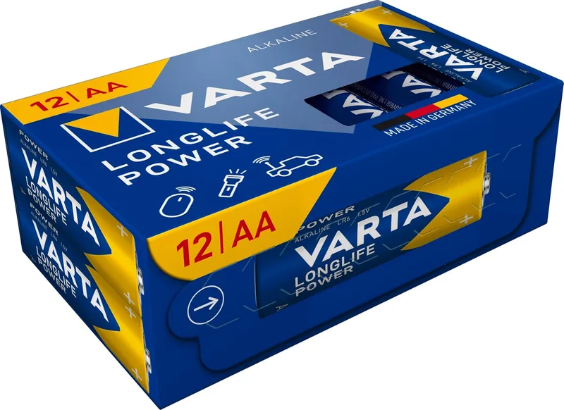 Varta ▫️ Longlife Power AA CUBE12 | LR6 1,5 V, Fabricado na Alemanha, vida útil de até 10 anos, para consolas de jogos, escovas de dentes, ratos, comandos ou lanternas