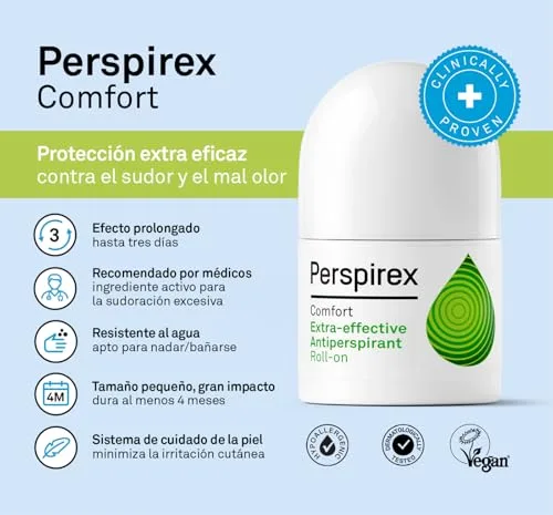PERSPIREX ▫️ ® | Comfort | Desodorizante antitranspirante para as axilas, em formato roll-on, para peles delicadas, com efeito antitranspirante duradouro até 3 dias | Controla a transpiração e o odor, cuidando da sua pele | 20 ml 2