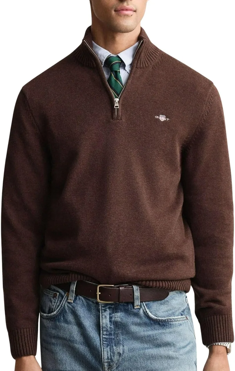 GANT ▫️ Camisola Casual de Algodão com Meio Fecho para Homem