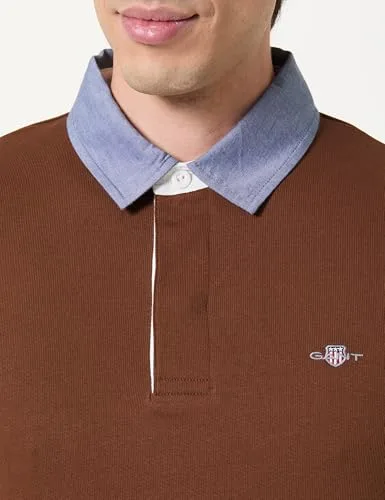GANT ▫️ Polo de manga comprida para homem, em chambray, corte regular, Heavy Rugger, Evening Blue 2