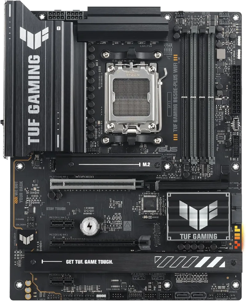 ASUS ▫️ TUF Gaming B650E-PLUS WiFi - Placa-mãe AMD B650 ATX, 12+2+1 fases de alimentação de 80 A, DDR5, PCIe 5.0, M.2, Wi-Fi 6E, Ethernet de 2,5 Gb, DisplayPort, HDMI, USB Tipo C, BIOS Flashback, Aura Sync