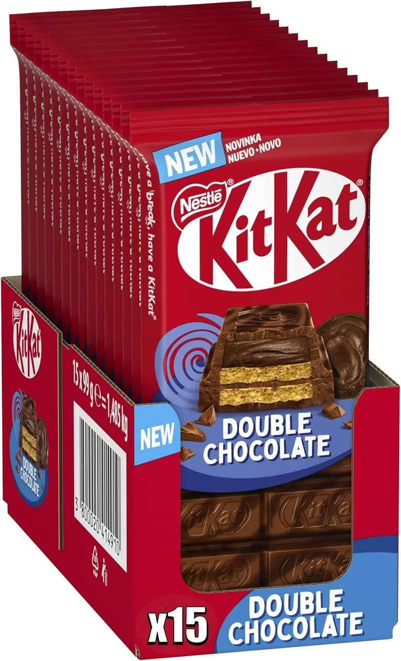 KIT KAT ▫️ NESTLÉ Barra de chocolate com cobertura de chocolate negro caixa de 15 unidades de 99 g