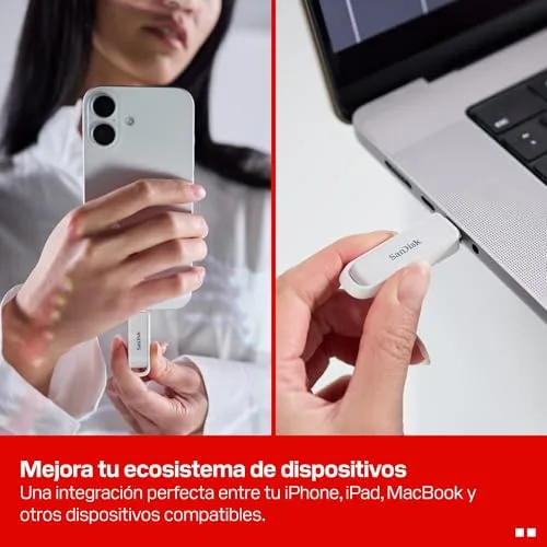 SANDISK ▫️ Phone Drive com USB Type-C de 1 TB (para smartphones, tablets e computadores, velocidades de 150 MB/s, cópias automáticas, recuperação de dados) - Branco ártico 3