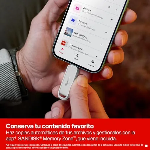 SANDISK ▫️ Phone Drive com USB Type-C de 1 TB (para smartphones, tablets e computadores, velocidades de 150 MB/s, cópias automáticas, recuperação de dados) - Branco ártico 6
