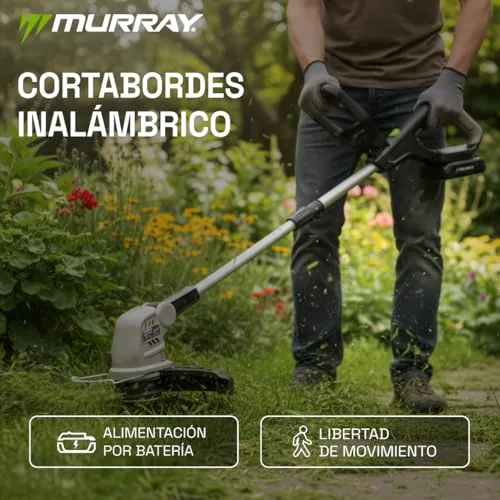 Murray ▫️ Cortador de relva sem fios 20 V MU-BAT-GT30-KIT – Sem fios, largura de corte de 25 cm – Motor potente de 8000 RPM, bateria de iões de lítio de 3 Ah de longa duração para cortes precisos, cortador de relva de 20 V 2