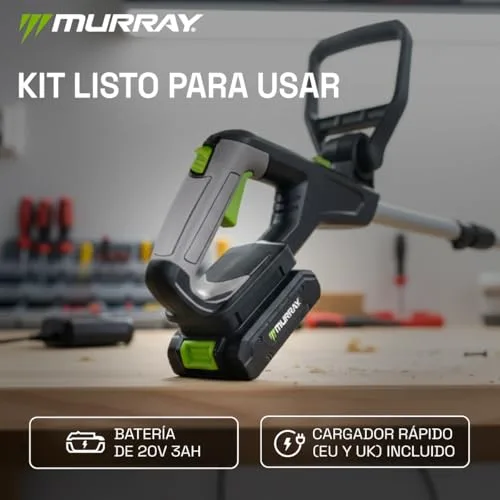 Murray ▫️ Cortador de relva sem fios 20 V MU-BAT-GT30-KIT – Sem fios, largura de corte de 25 cm – Motor potente de 8000 RPM, bateria de iões de lítio de 3 Ah de longa duração para cortes precisos, cortador de relva de 20 V 6
