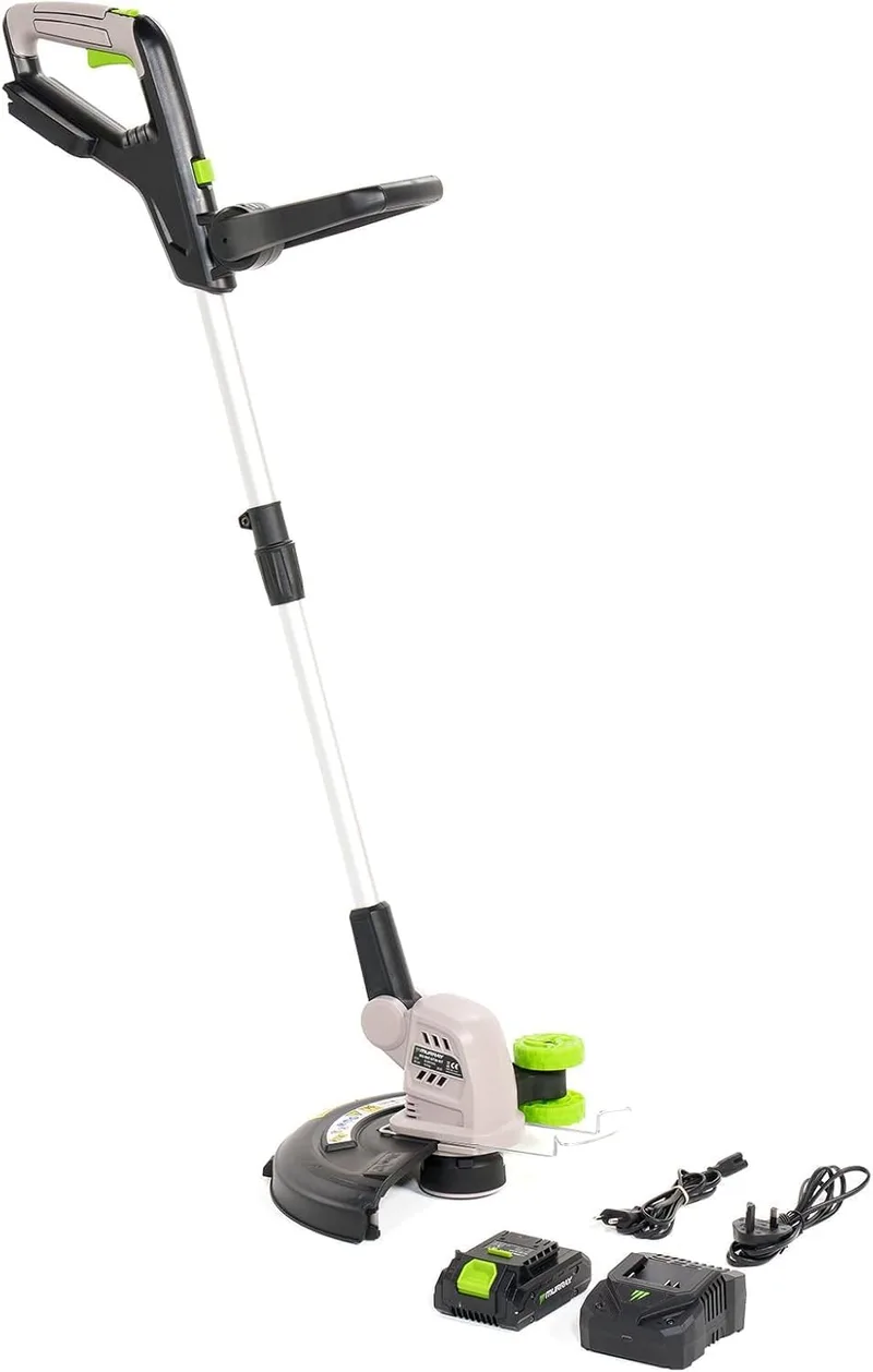 Murray ▫️ Cortador de relva sem fios 20 V MU-BAT-GT30-KIT – Sem fios, largura de corte de 25 cm – Motor potente de 8000 RPM, bateria de iões de lítio de 3 Ah de longa duração para cortes precisos, cortador de relva de 20 V