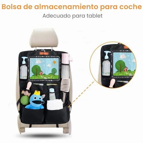 SURFOU ▫️ Protetor de Assento de Carro Organizador com Vários Bolsos de Grande Capacidade, com Espaço para Tablet, Brinquedos, Livros e Copos, em Tecido Oxford Impermeável para Crianças, Preto 2