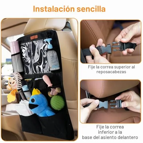 SURFOU ▫️ Protetor de Assento de Carro Organizador com Vários Bolsos de Grande Capacidade, com Espaço para Tablet, Brinquedos, Livros e Copos, em Tecido Oxford Impermeável para Crianças, Preto 4