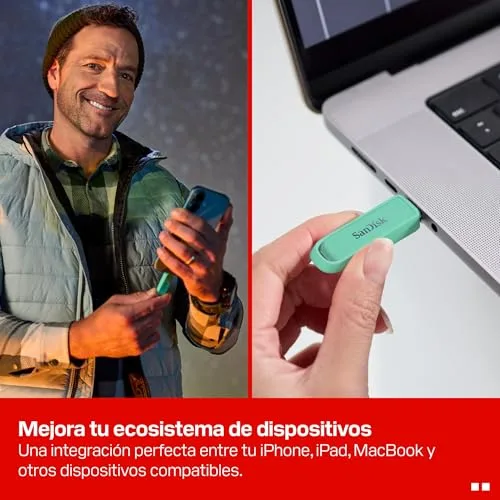 SANDISK ▫️ Phone Drive com USB Type-C de 256 GB (para smartphones, tablets e computadores, velocidades de 150 MB/s, cópias automáticas, recuperação de dados) - Verde Espuma do Mar 3