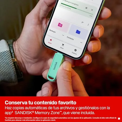 SANDISK ▫️ Phone Drive com USB Type-C de 256 GB (para smartphones, tablets e computadores, velocidades de 150 MB/s, cópias automáticas, recuperação de dados) - Verde Espuma do Mar 6