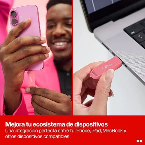 SanDisk ▫️ Phone Drive com USB Type-C de 1 TB (para smartphones, tablets e computadores, velocidades de 150 MB/s, cópias automáticas, recuperação de dados) - Rosa Estrela do Mar 3