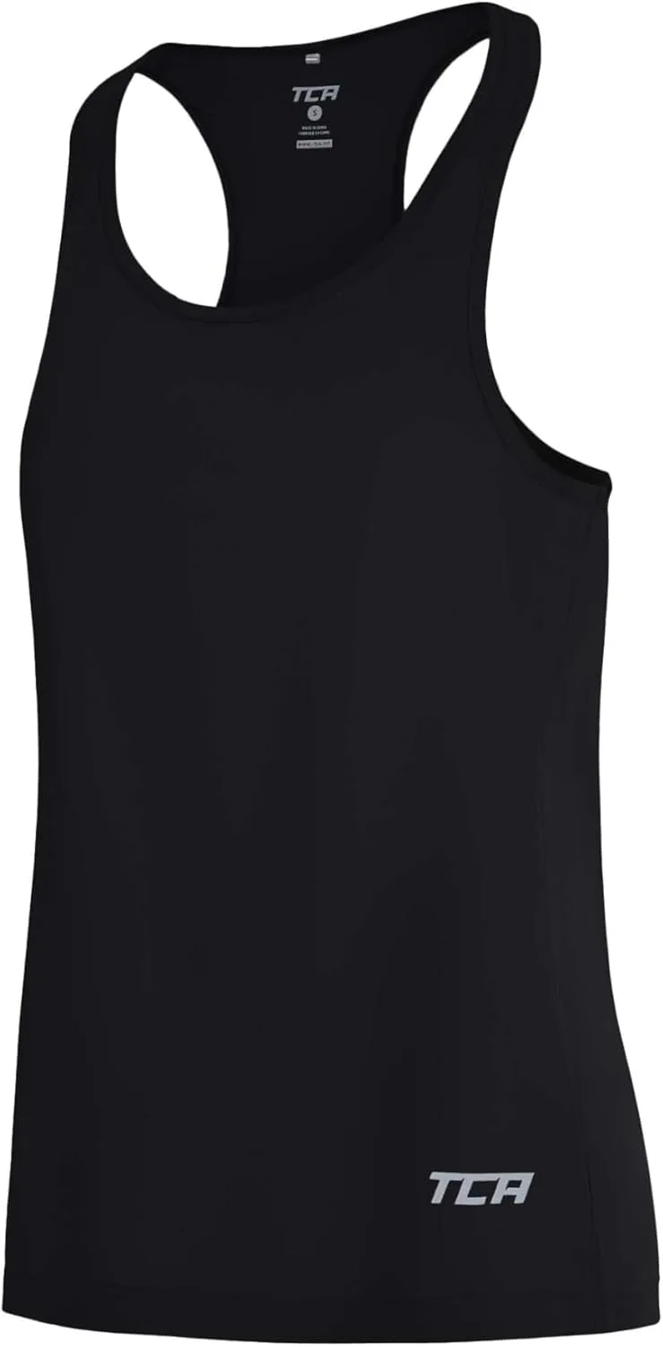 TCA ▫️ Camisola desportiva feminina com alças - Camisolas desportivas femininas sem mangas para corrida, ciclismo, CrossFit, ioga e ginásio - Tecido ultraleve e respirável com elementos refletores